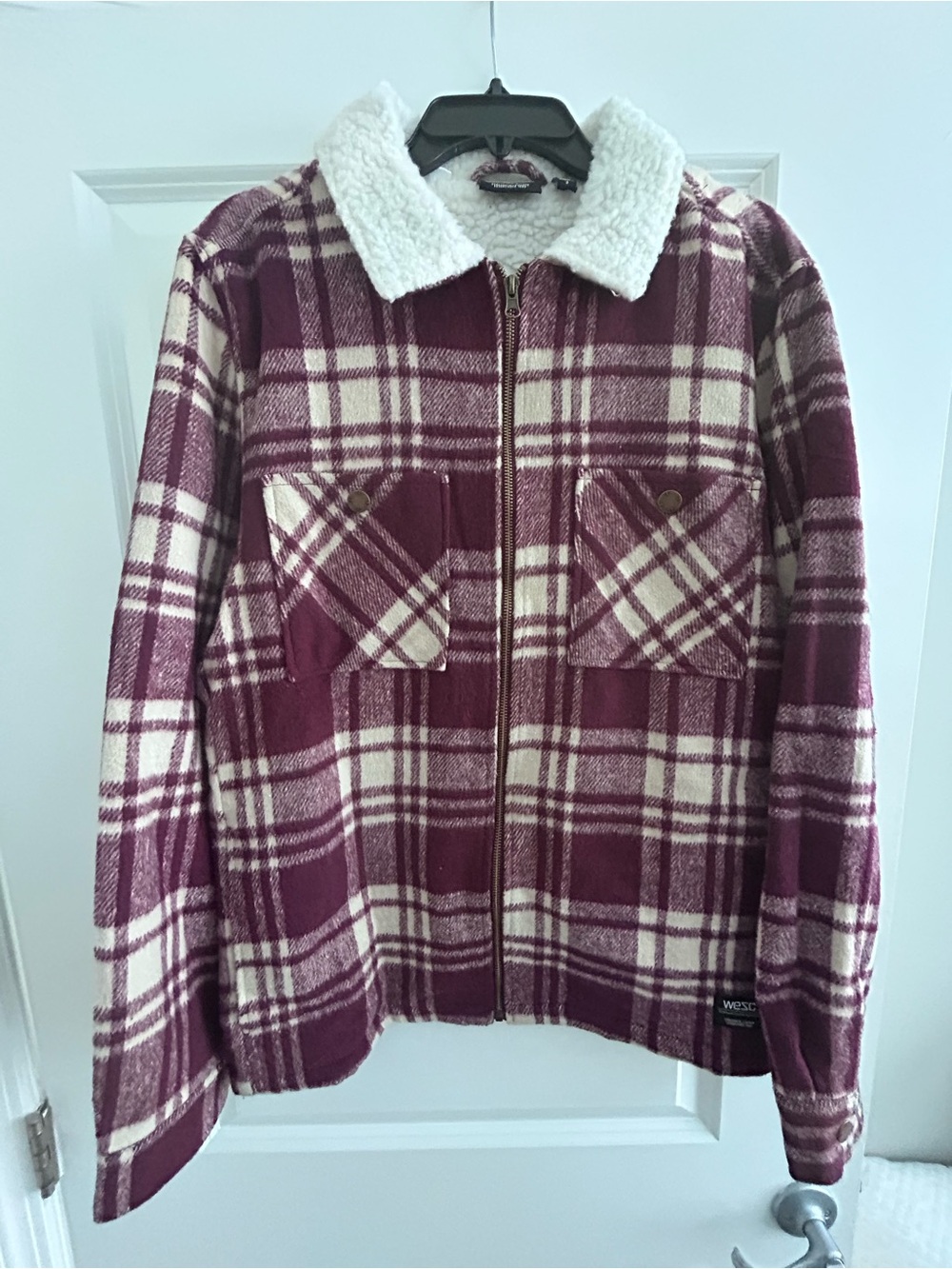 WESC Unisex Burgundy Plaid Collar Jacket